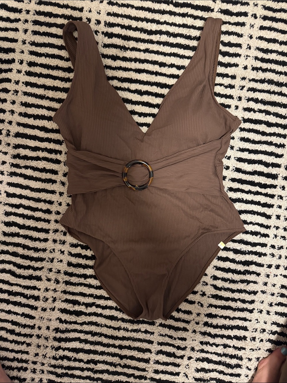 summersalt Ribbed Brown One-Piece with Tortoise Ring